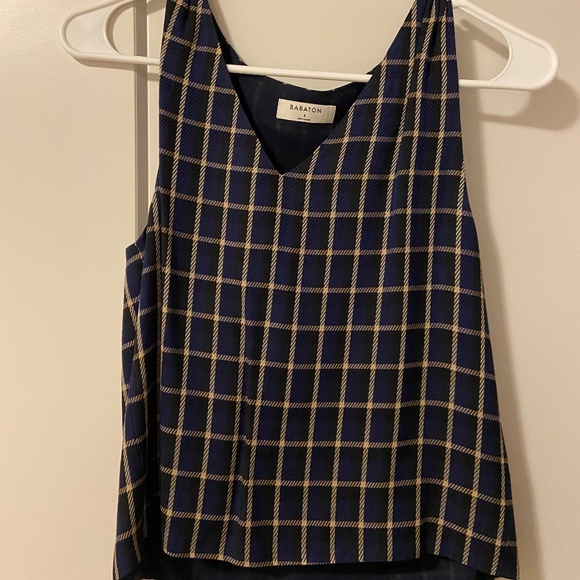Aritzia | Babaton Navy Plaid V Neck Blouse | Size S - Picture 1 of 6